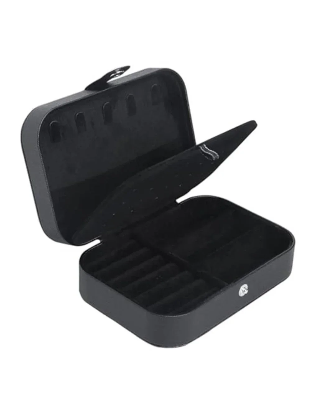 Travel Jewelry Box Organizer Black Faux Leather Necklace Ring Earring Storage